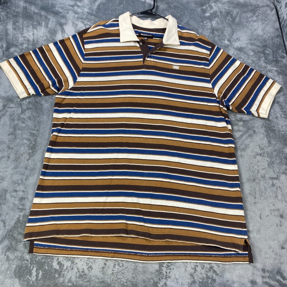 Vintage Ecko Unltd Shirt Mens 3XL Brown Striped Polo Graphic Tee Hip Hop Urban